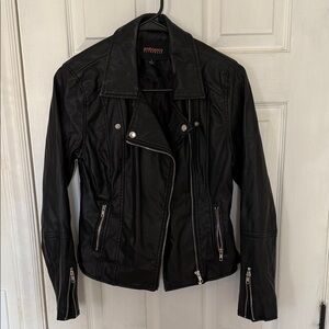 Ambiance Black Leather Jacket with Zipper Accents
